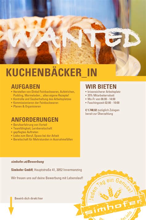 Konditorstellenanzeige Bäckerei Simhofer Gmbh