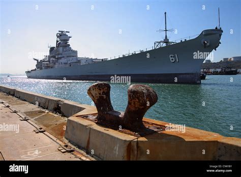 The battleship USS Iowa (BB61) is pushed toward the dock in Richmond ...