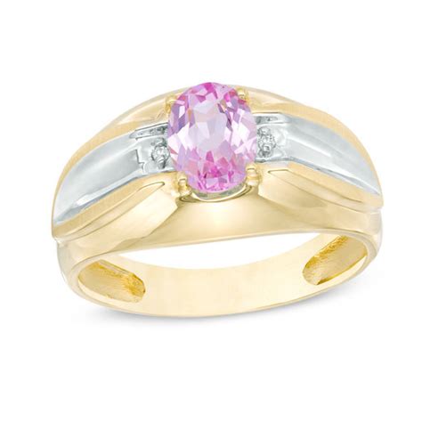 Men S Oval Pink Topaz And Diamond Accent Ring In 10K Two Tone Gold