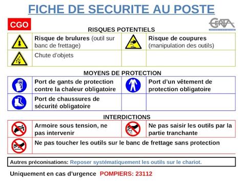 PPT FICHE DE SECURITE AU POSTE CGO RISQUES POTENTIELS MOYENS DE