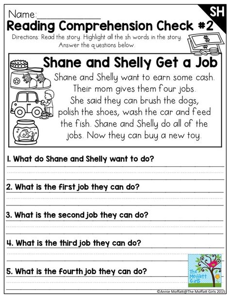 Reading Comprehension Check Sh Digraph This Is In The Sh Digraph No Prep Packet Where There Ar