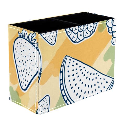 Hand Drawn Tropical Fruits Pattern Pattern Pvc Leather Brush Holder