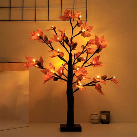 Eqwljwe Artificial Fall Lighted Maple Tree 24 Led Thanksgiving