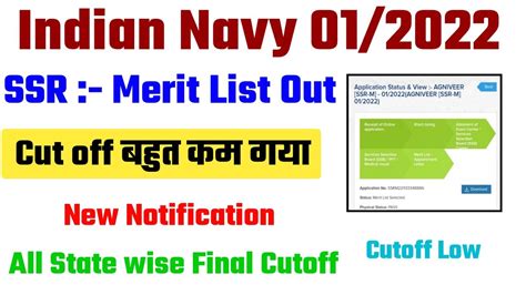 Indian Navy MR SSR Final Merit List Out 2022 Navy SSR Cutoff State