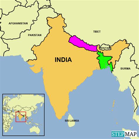 StepMap - India Bangladesh Nepal Plain Map - Landkarte für India