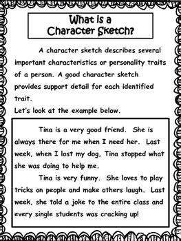 Writing A Character Sketch by Meaningful Teaching | TPT