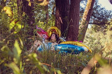 Premium Photo Naked Woman With Inflatable Balloons In Forest