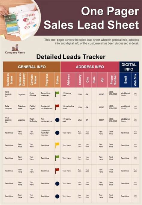 One Pager Sales Lead Sheet Presentation Report Infographic PPT PDF