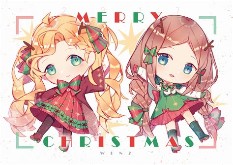 2girls Blonde Hair Blue Eyes Boots Bow Braids Brown Hair Chibi