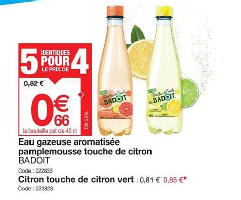 Promo Eau Gazeuse Aromatisée Pamplemousse Touche De Citron Badoit chez