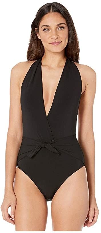 Robin Piccone Ava One Piece Plunge Black Womens Swimsuits One Piece