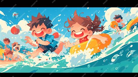 Premium Vector | Kids enjoying a day at the beach on Childrens Day