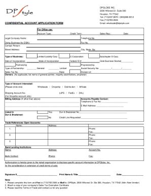 Fillable Online CONFIDENTIAL ACCOUNT APPLICATION FORM DPStyle Fax