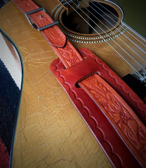 Vintage Style Leather Guitar Strap Western Sheridan Motif British Tan Light Etsy