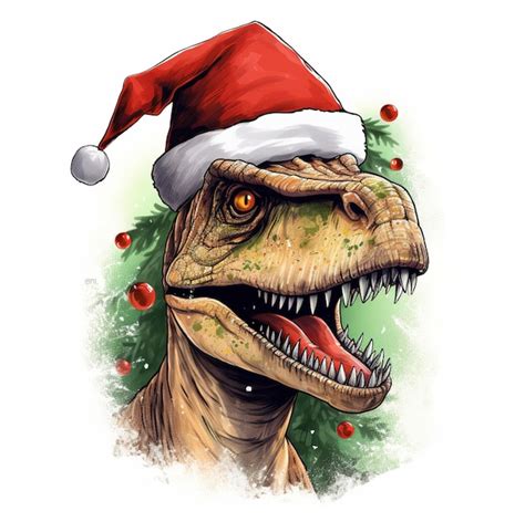 Premium Ai Image A Dinosaur With A Santa Hat On Its Head