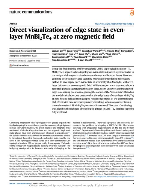 Pdf Direct Visualization Of Edge State In Even Layer Mnbi Te At Zero