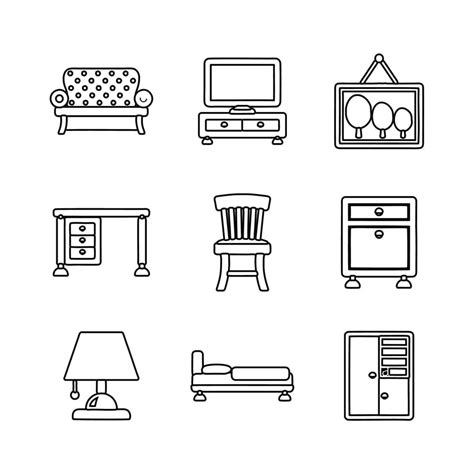 conjunto de iconos de línea de muebles para el hogar 3123883 Vector en