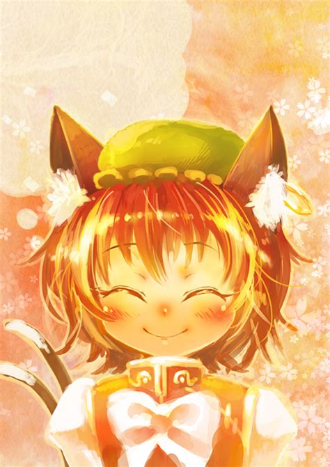 Safebooru Animal Ears Blush Bow Brown Hair Cat Ears Chen Earrings Im