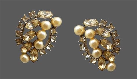 Rhinestone Faux Pearl Clip On Earrings Jewellery Kaleidoscope