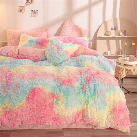 Luxury Ultra Soft 4 Pieces Plush Shaggy Duvet Cover Fluffy Comforter Cover Set Fuzzy Faux Fur