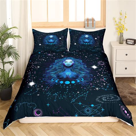 Yst Virgo Comforter Cover Neon Blue Constellations Bed Set Horoscope