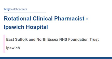 Rotational Clinical Pharmacist - Ipswich Hospital job with East Suffolk ...