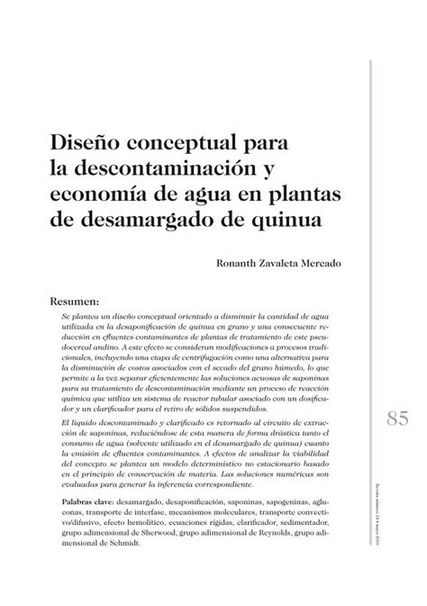 Pdf Dise O Conceptual Para La Descontaminaci N Y Econom A De Agua En