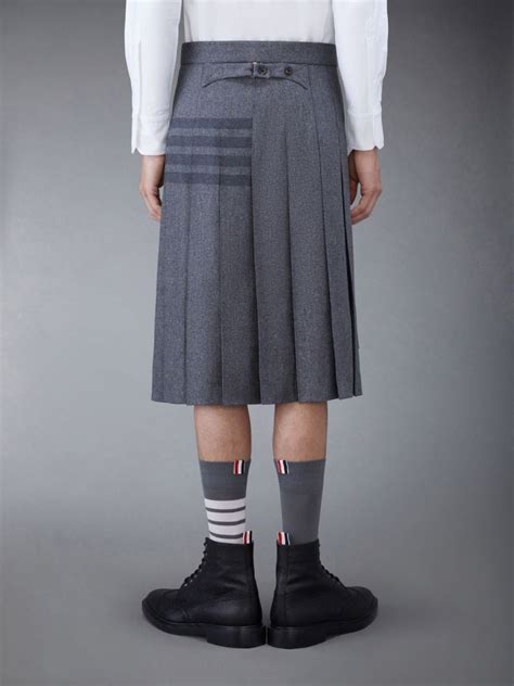 Flannel 4 Bar Knee Length Classic Pleated Skirt Thom Browne