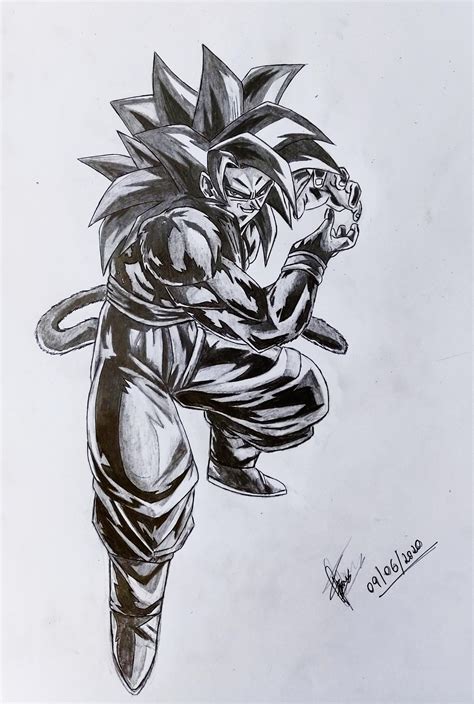 Drew SP Super Saiyan 4 Goku in pencil. : r/DragonballLegends