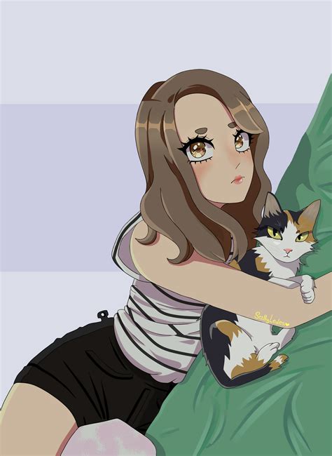 Artstation Anime Girl And Kitten