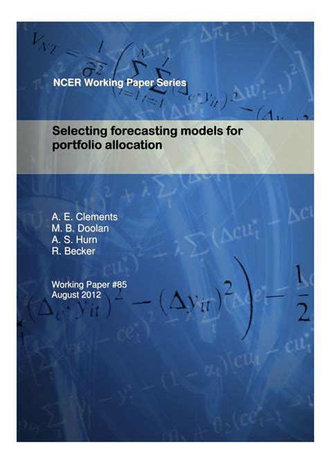 PDF Selecting Forecasting Models For Portfolio Allocation