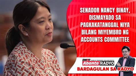 Senador Nancy Binay Dismayado Sa Pagkakatanggal Niya Bilang Miyembro