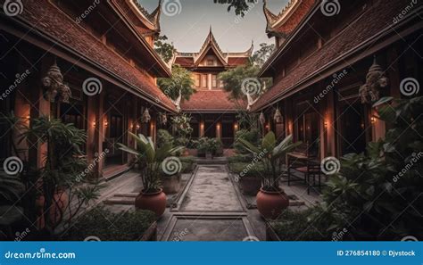 Pagoda Budista Iluminada Al Atardecer En La Naturaleza Generada Por Ai