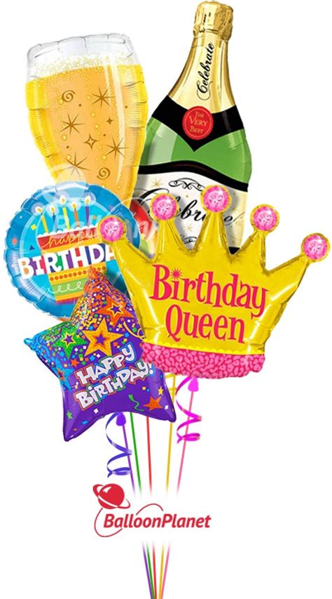 Happy Birthday Queen Bubbly Combo Balloon Bouquet 5 Balloons