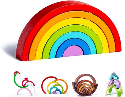 Wooden Rainbow Stacking Toy Pcs Wood Building Blocks Large Pcs