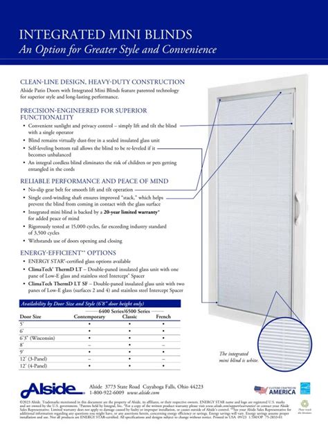 Alside Catalogs Integrated Mini Blind Patio Doors Sell Sheet Arcat