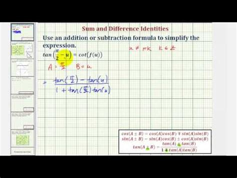 Ex Simplify Tan Pi U Using Sine And Cosine Difference Identity