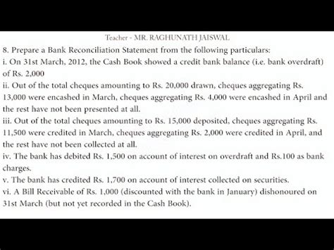 Prepare Bank Reconciliation Statement Balance Unfavourable Balance Of