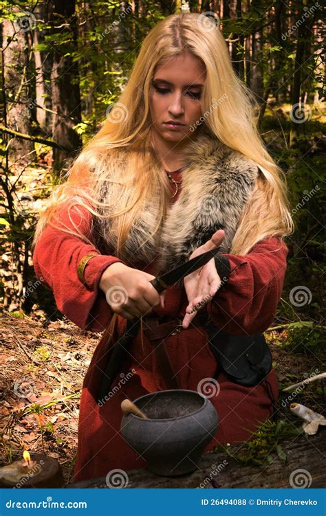 Scandinavian Witch Pythoness Cooking Potion Stock Photo Image Of