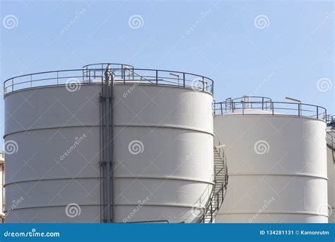 White Large Storage Tanks Under A Blue Sky Stock Image Image Of