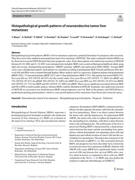 Pdf Histopathological Growth Patterns Of Neuroendocrine Tumor Liver Metastases