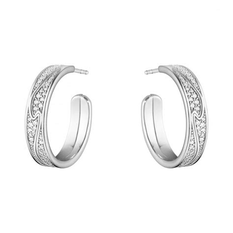 Georg Jensen 18ct White Gold Large Diamond Set Hoop Earrings 10016432 Francis And Gaye Jewellers