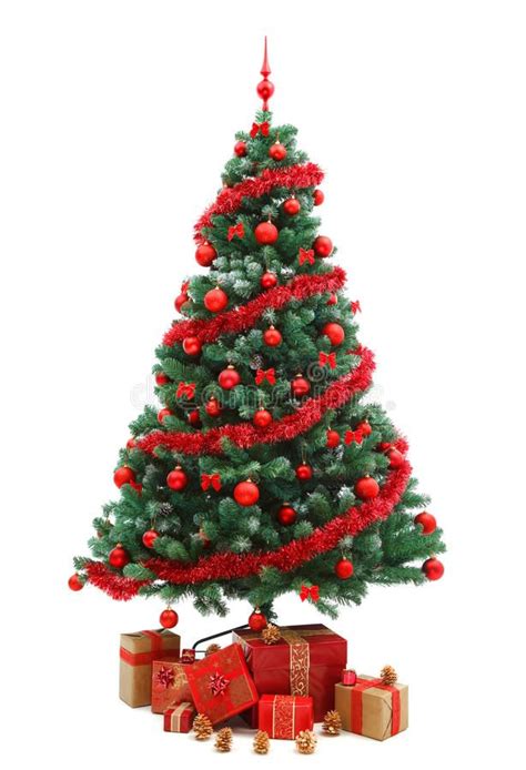 Christmas Tree with Gifts and Red Ornaments