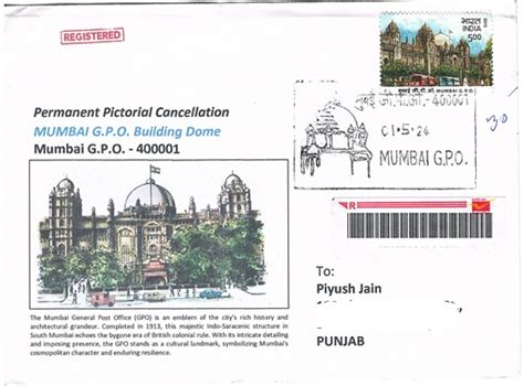 India Mumbai General Post Office Building Dome Global Coins And Stamps