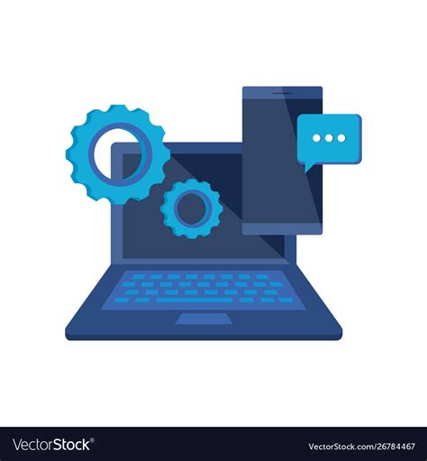 Laptop computer with gears settings Royalty Free Vector