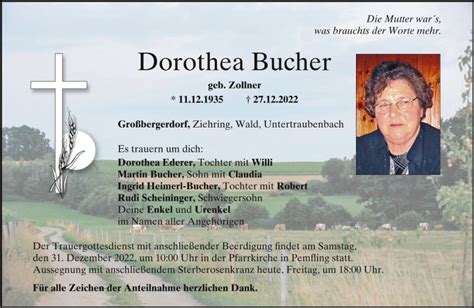 Traueranzeigen Von Dorothea Bucher Mittelbayerische Trauer