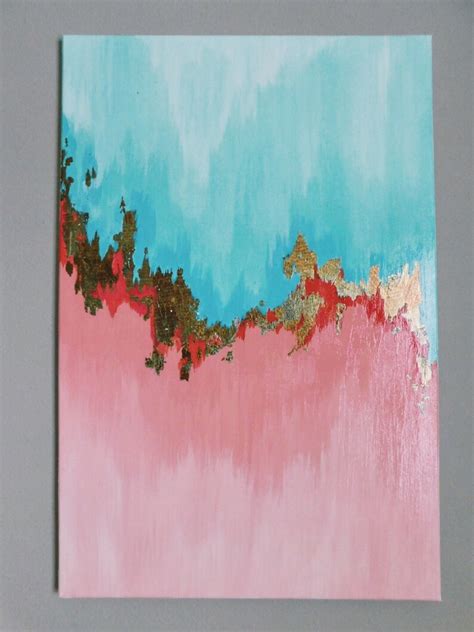 SOLD Acrylic Abstract Art / Coral Teal & Gold Leaf | Etsy