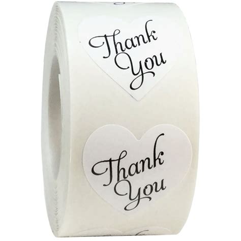 White With Black Print Heart Shaped Thank You Stickers 1