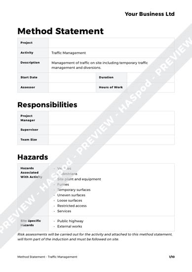 Traffic Management Method Statement Template Haspod