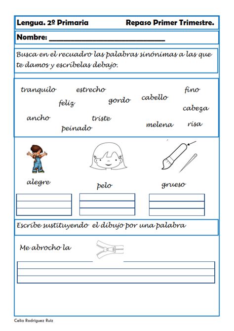 Ejercicios de lengua para Segundo de Primaria Textos Imágenes